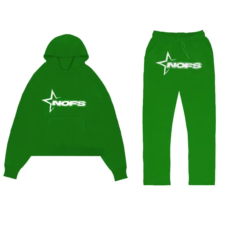 Green mens tracksuit set casual jogging hoodie sweatpants