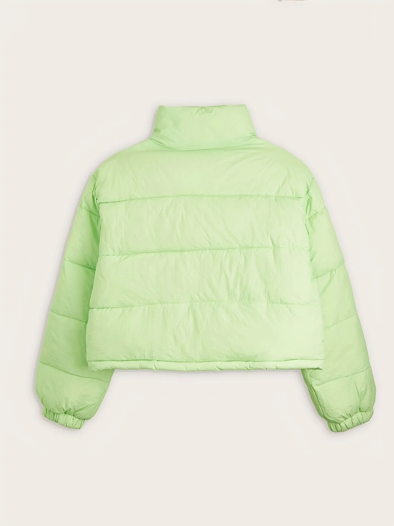 Short winter coat for women greenish yellow cropped jacket back view casual outfit