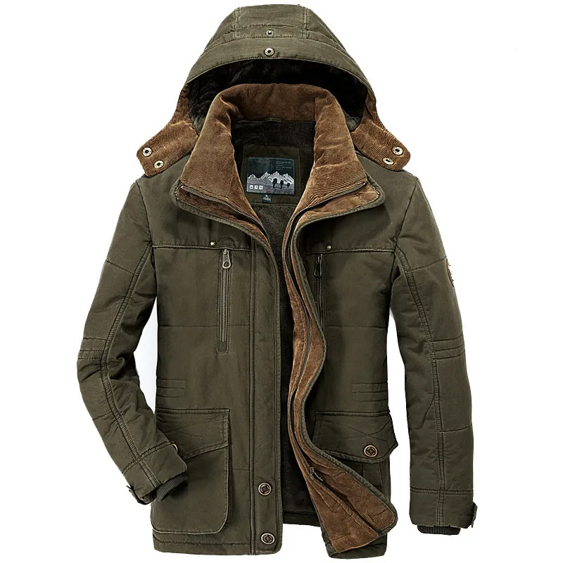 Green mens winter parka jacket hooded fleece military coat
