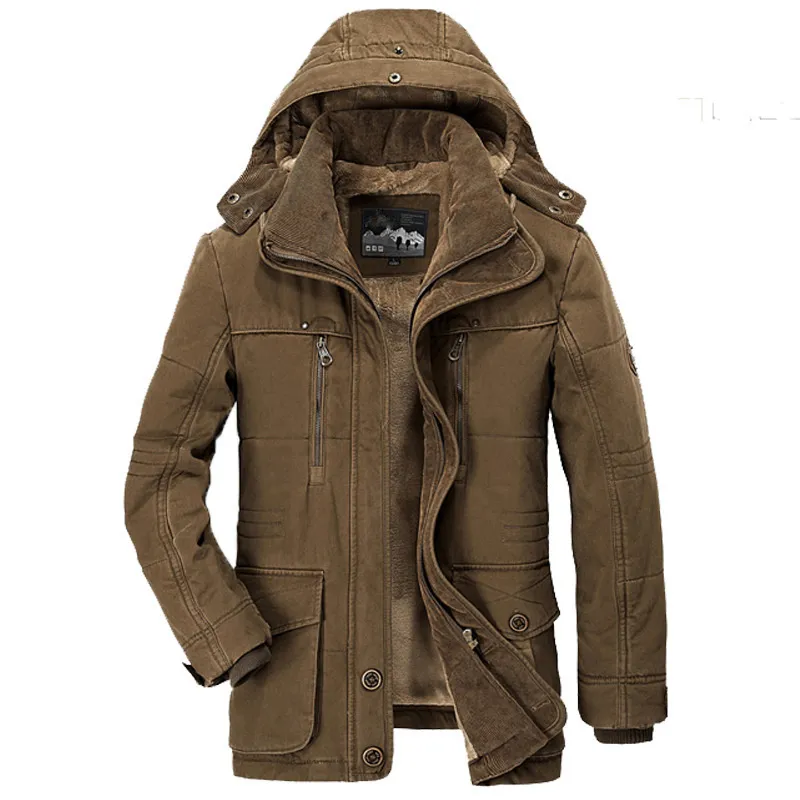 Coffee brown mens parka hooded winter coat with fleece lining