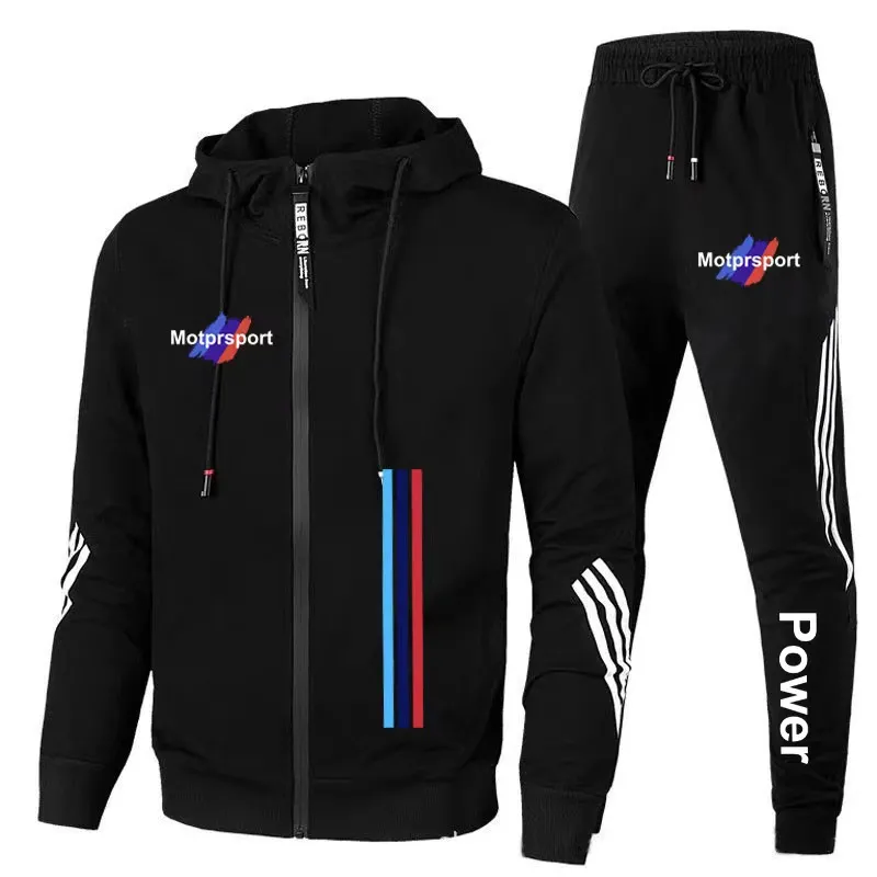 Mens Tracksuit Set Hooded Jacket And Sweatpants Black Front View