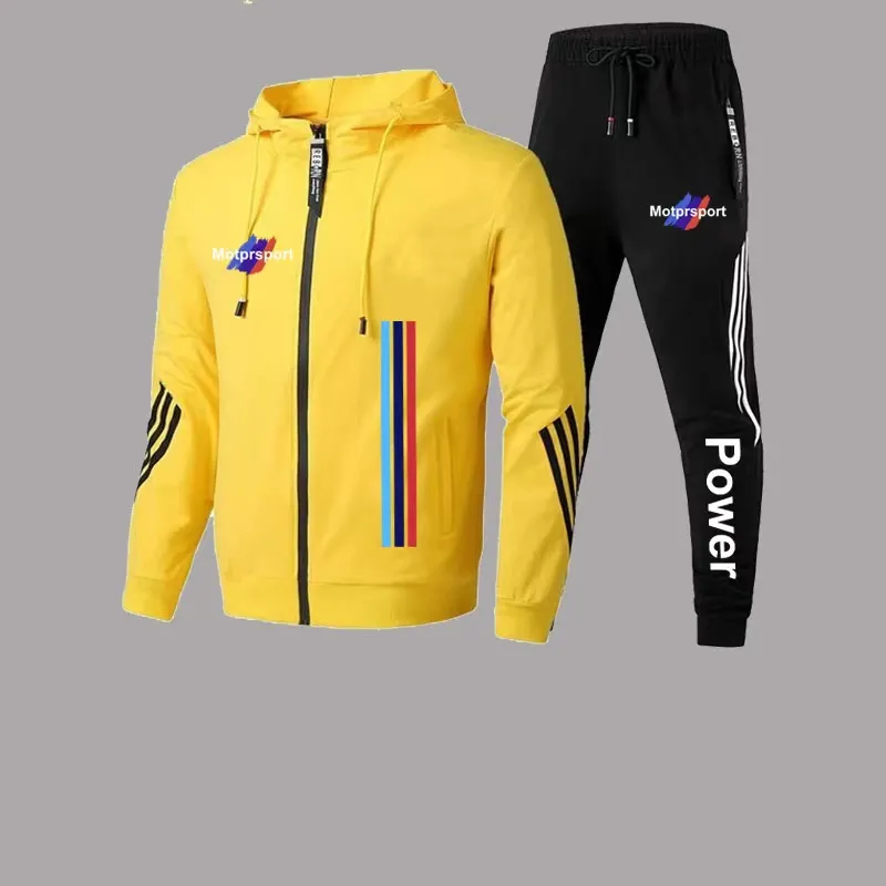 Mens Tracksuit Set Hooded Jacket And Sweatpants Gold Front View