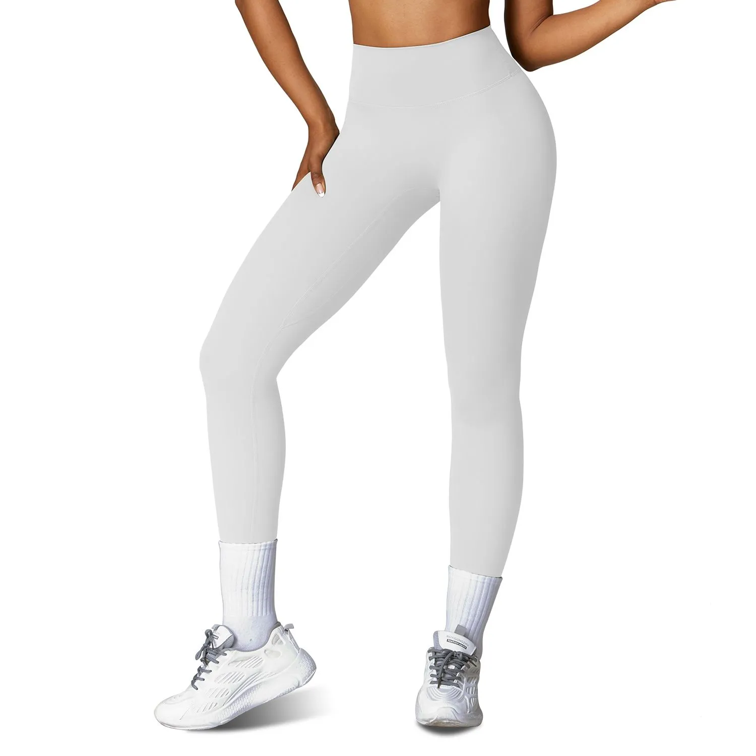 Grey high waisted compression leggings for women yoga workouts and gym activewear