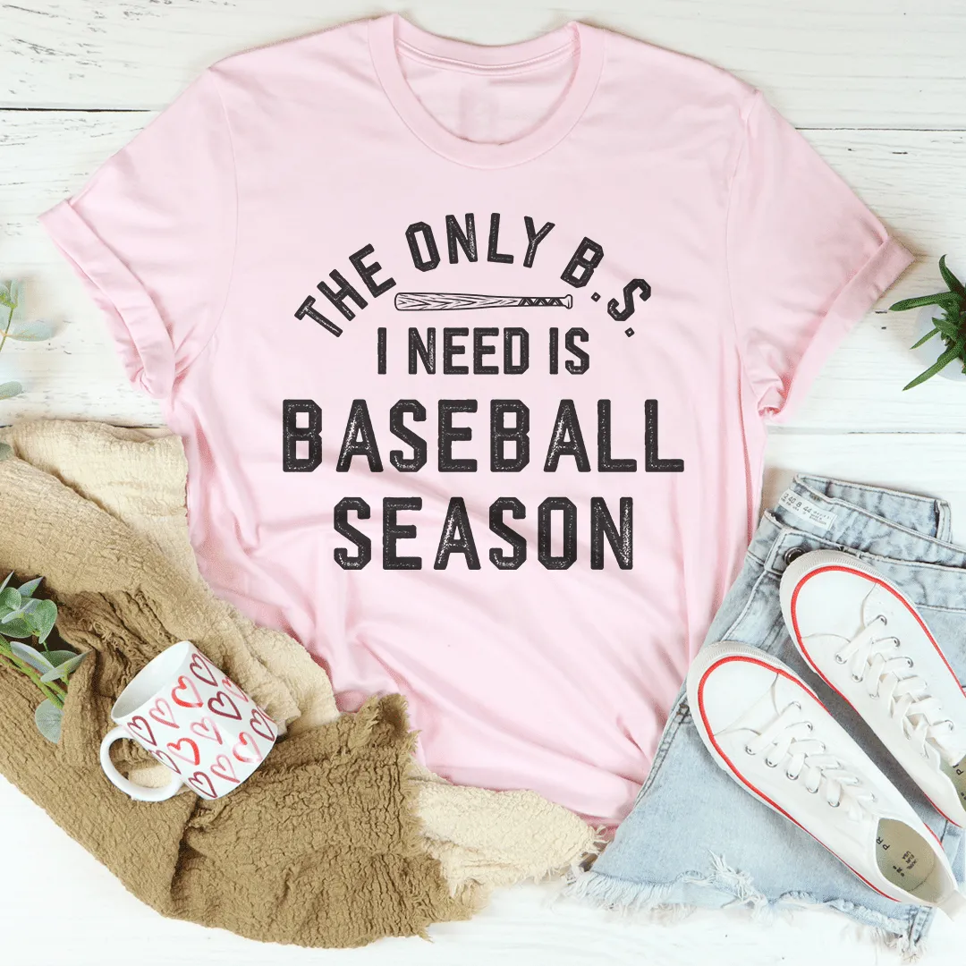 Pink baseball season graphic tee displayed in a styled flat lay.