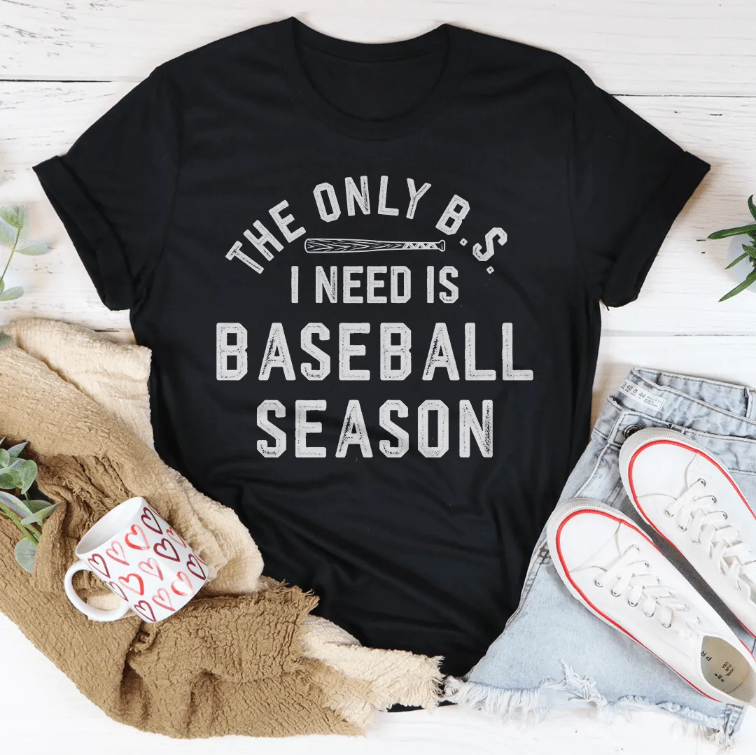Black heather baseball season graphic tee displayed in a styled flat lay.