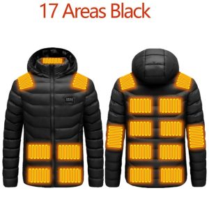 Mens Heated Jackets Electric Warmth, USB Powered Stay Cozy Outdoors 17 Areas Heated Black