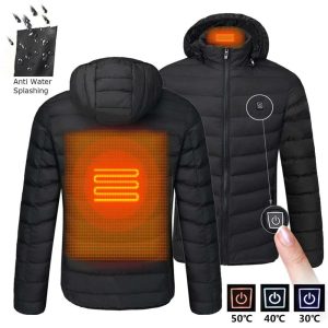 Mens Heated Jackets Electric Warmth, USB Powered Stay Cozy Outdoors 2 Areas Heated Black