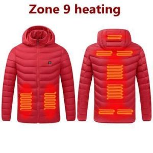 Mens Heated Jackets Electric Warmth, USB Powered Stay Cozy Outdoors 9 Areas Heated Red