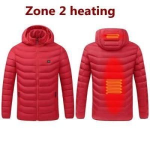 Mens Heated Jackets Electric Warmth, USB Powered Stay Cozy Outdoors 2 Areas Heated Red