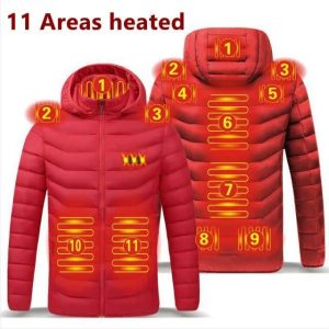 Mens Heated Jackets Electric Warmth, USB Powered Stay Cozy Outdoors 11 Areas Heated Red