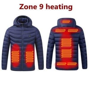 Mens Heated Jackets Electric Warmth, USB Powered Stay Cozy Outdoors 9 Areas Heated Blue