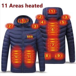 Mens Heated Jackets Electric Warmth, USB Powered Stay Cozy Outdoors 11 Areas Heated Blue