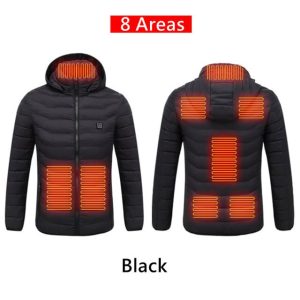 Mens Heated Jackets Electric Warmth, USB Powered Stay Cozy Outdoors 8 Areas Heated Black