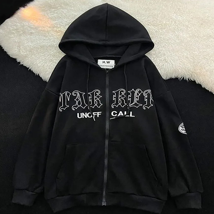 Hooded Sweaters for Men Street Hip Hop America Retro Harajuku Sweater Thick Black