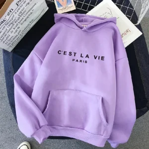 Letter Print Lazy Style Loose Hooded Sweater for Women Red