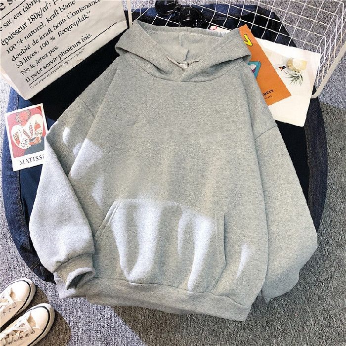 Casual Spring Hoodie Lazy Fit Pullover Hooded Top for Women Grey
