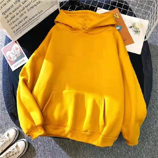 Casual Spring Hoodie Lazy Fit Pullover Hooded Top for Women Yellow