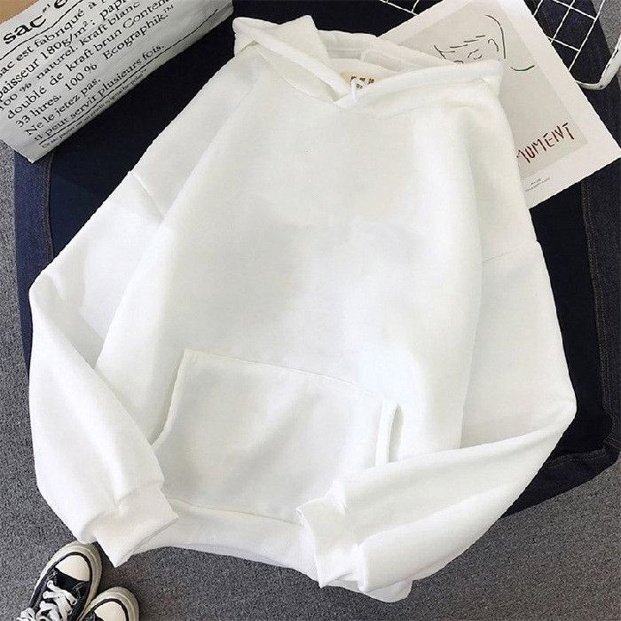 Casual Spring Hoodie Lazy Fit Pullover Hooded Top for Women White