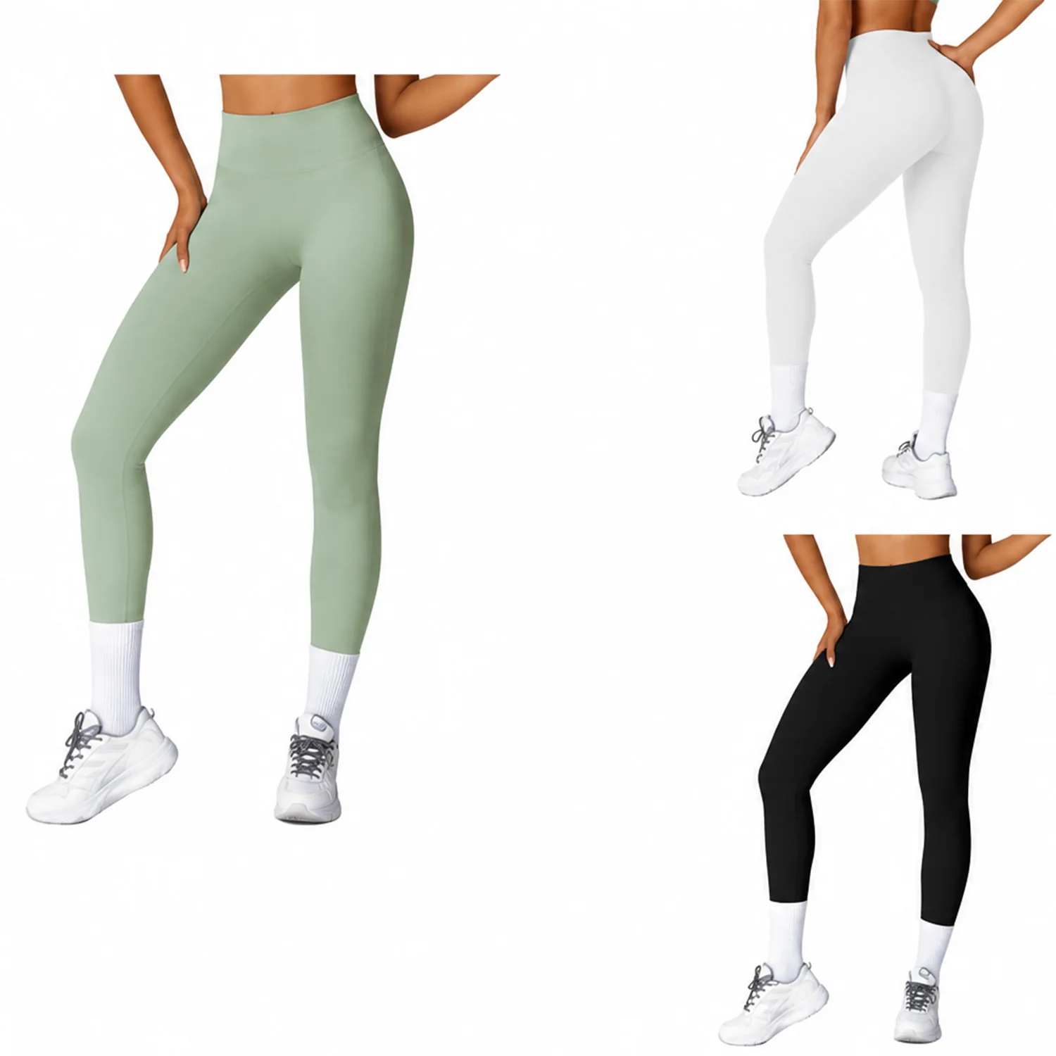 Ensemble de leggings d’entraînement taille haute verts, gris et noirs pour tenues athlétiques et yoga