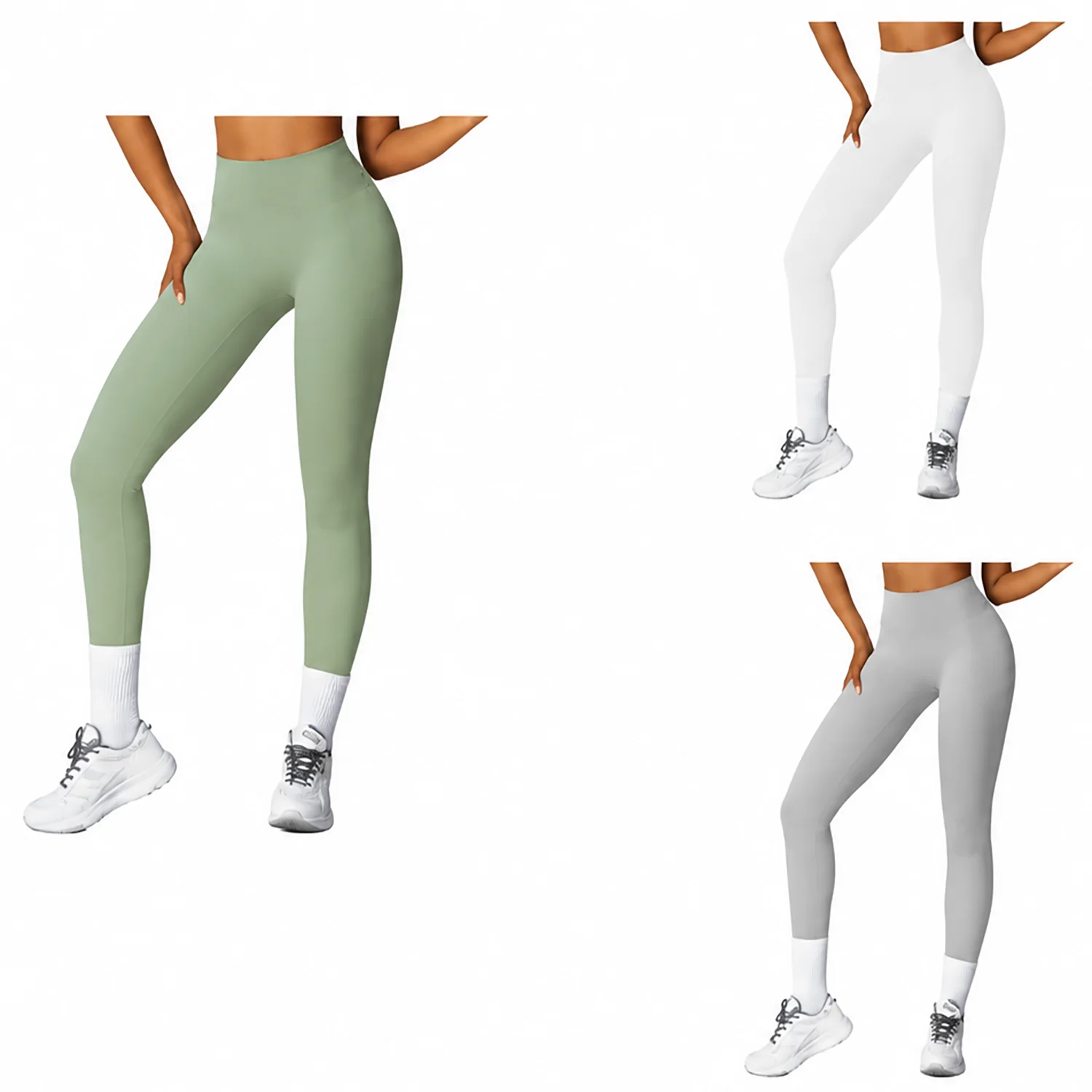 Ensemble de leggings athlétiques taille haute verts et gris pour le yoga, le fitness et les entraînements au gym