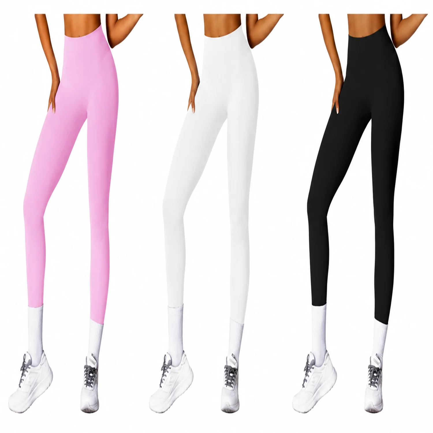 Ensemble de leggings d’entraînement roses, gris et noirs avec contrôle du ventre pour le yoga et le fitness pour femmes