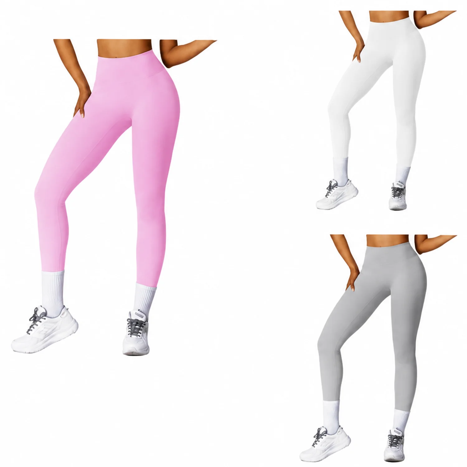 Ensemble de leggings roses et gris taille haute avec contrôle du ventre pour vêtements athlétiques pour femmes et yoga