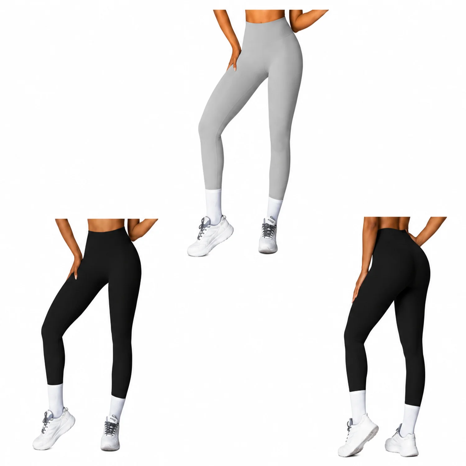 Leggings taille haute sans coutures gris et noirs pour le yoga, les entraînements et un mode de vie actif